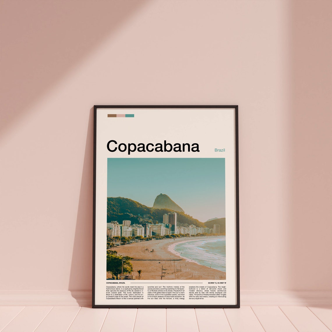Copacabana Brazil Beachfront Skyline Dois Irmaos Ocean View Poster - Image 3