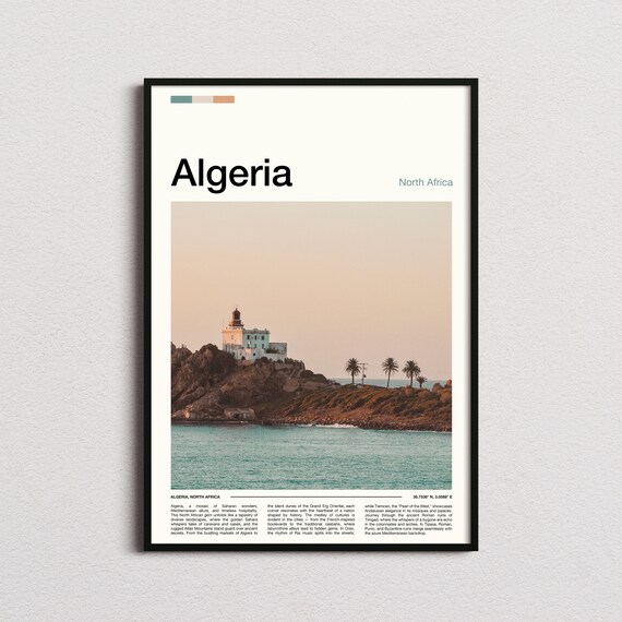 Algeria Lighthouse on Rocky Coast Mediterranean Seascape Photography Poster