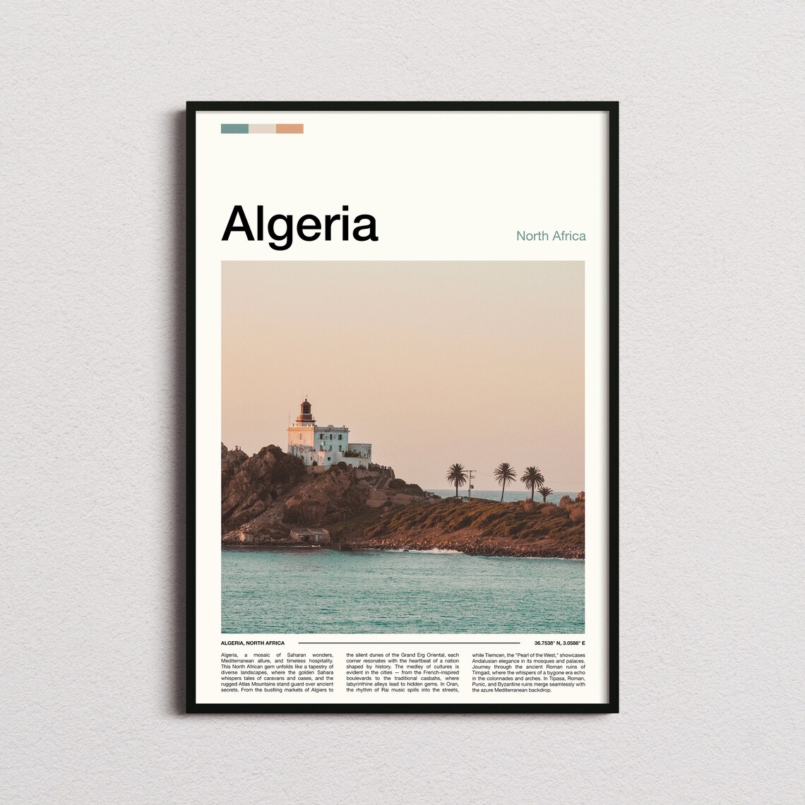 Algeria Lighthouse on Rocky Coast Mediterranean Seascape Photography Poster