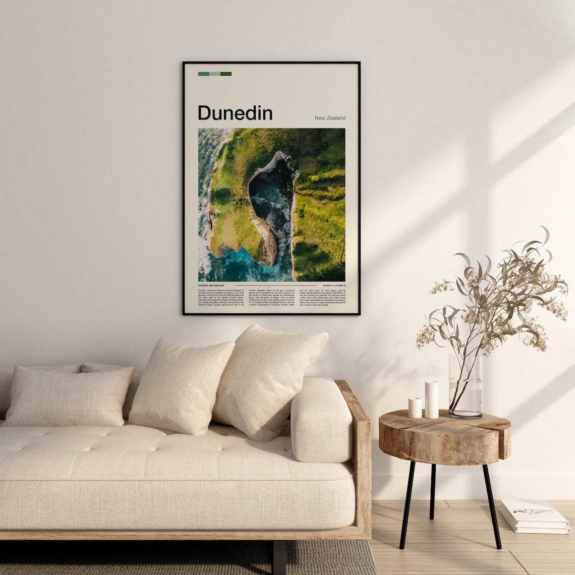 Dunedin New Zealand Coastal Sea Arch Aerial Minimal Travel Poster - Image 3