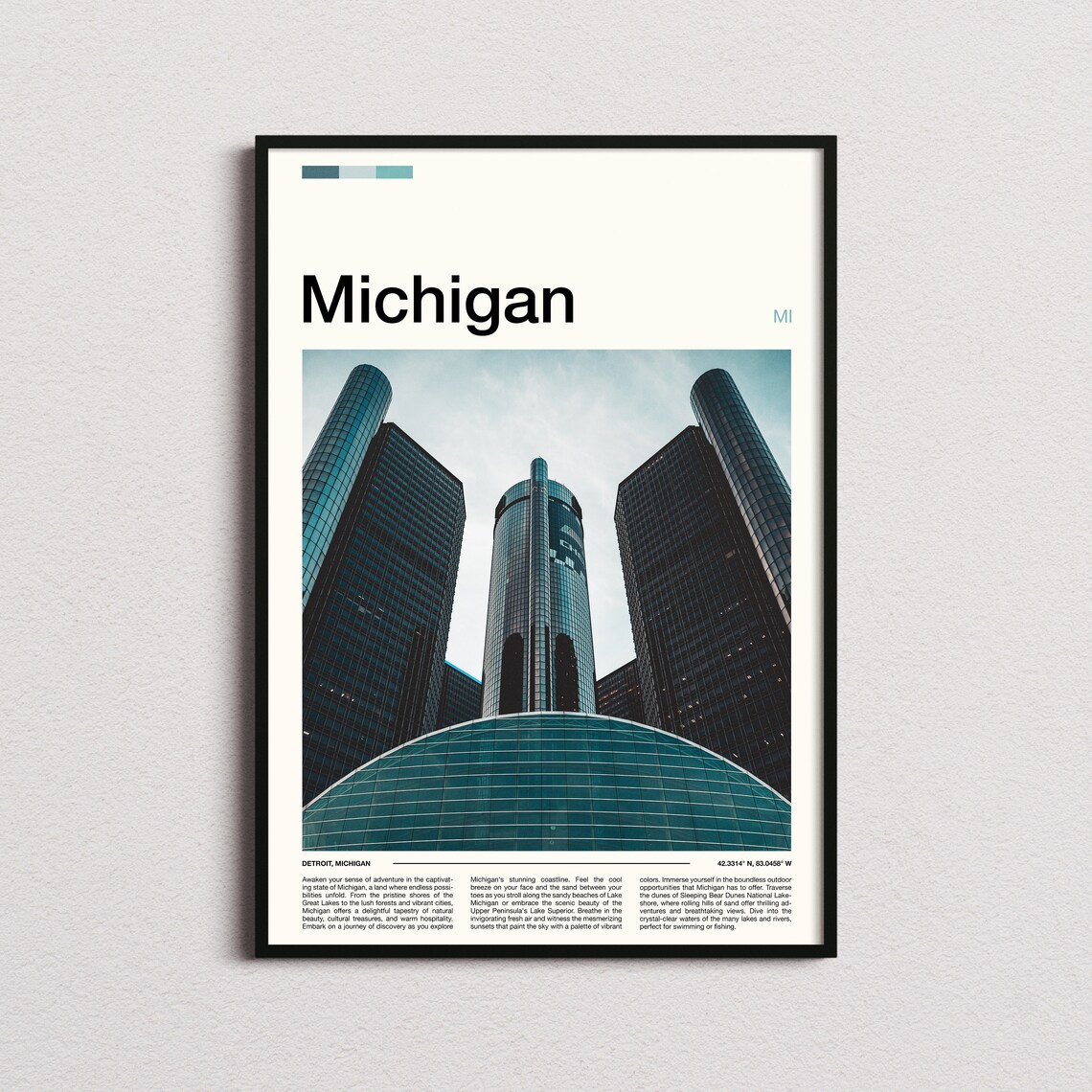 Michigan Detroit Renaissance Center Skyline Architecture Poster