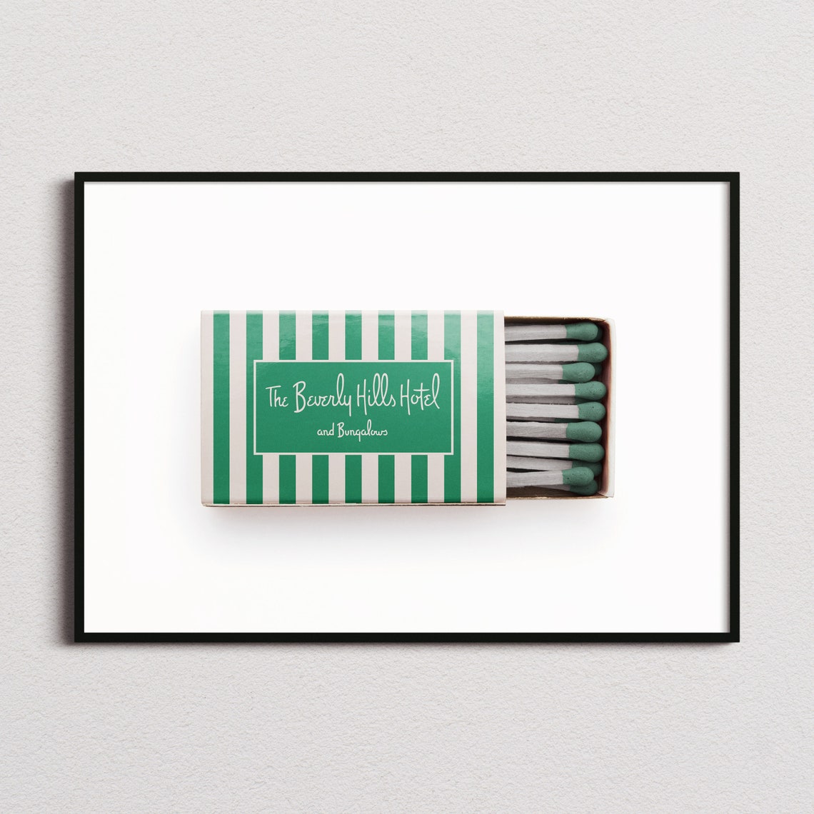 Beverly Hills Hotel Vintage Green Stripe Matchbox Art Poster