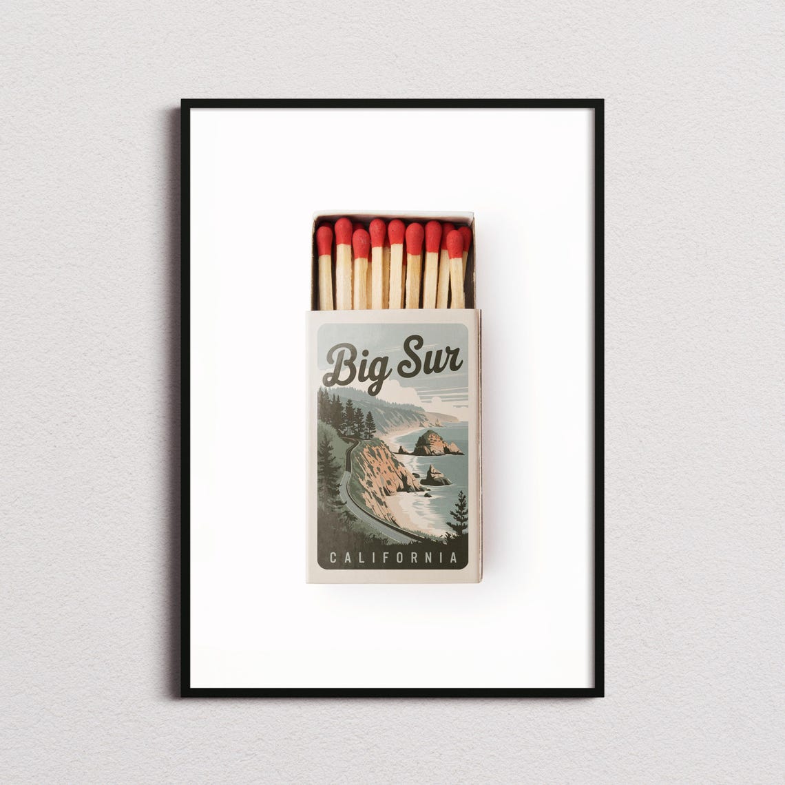 Big Sur California Vintage Matchbox Style Coastal Cliff Scene Poster