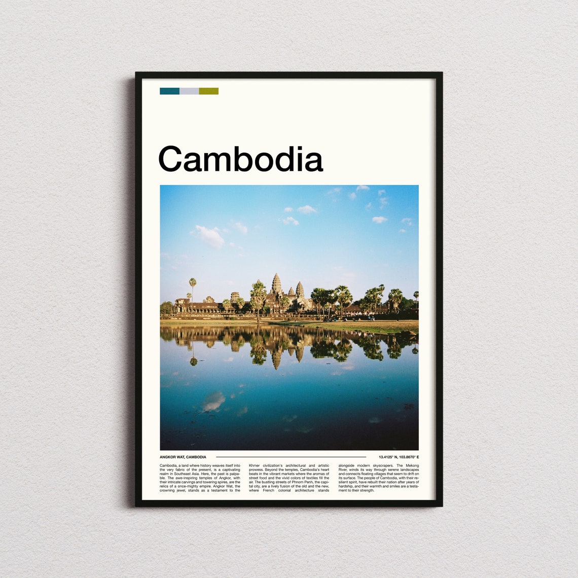 Cambodia Angkor Wat Temple Reflection Lake Sunrise Travel Poster