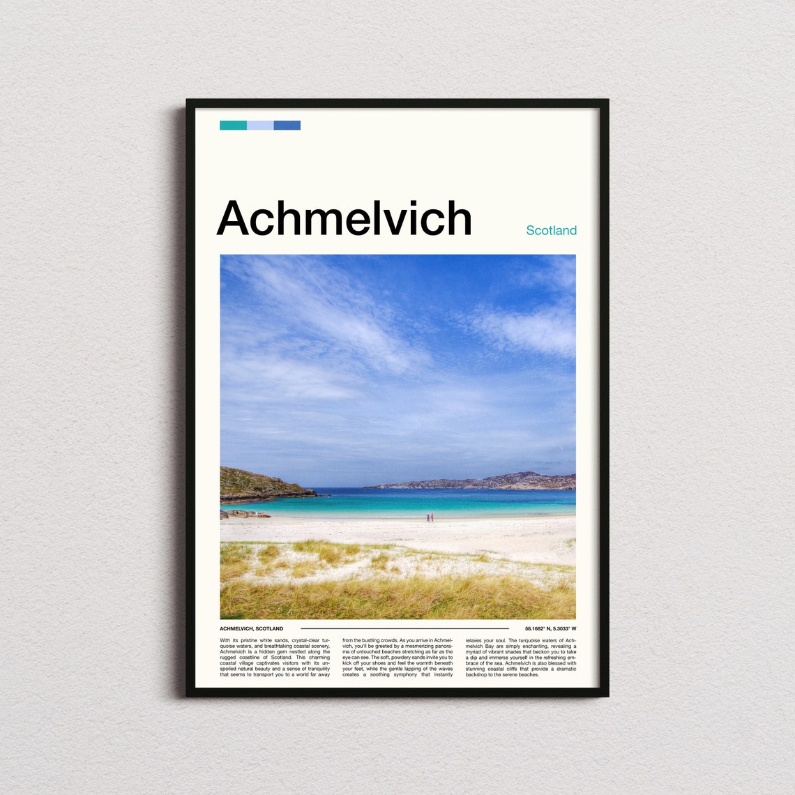Achmelvich Scotland Turquoise Bay Beach Minimalist Travel Poster