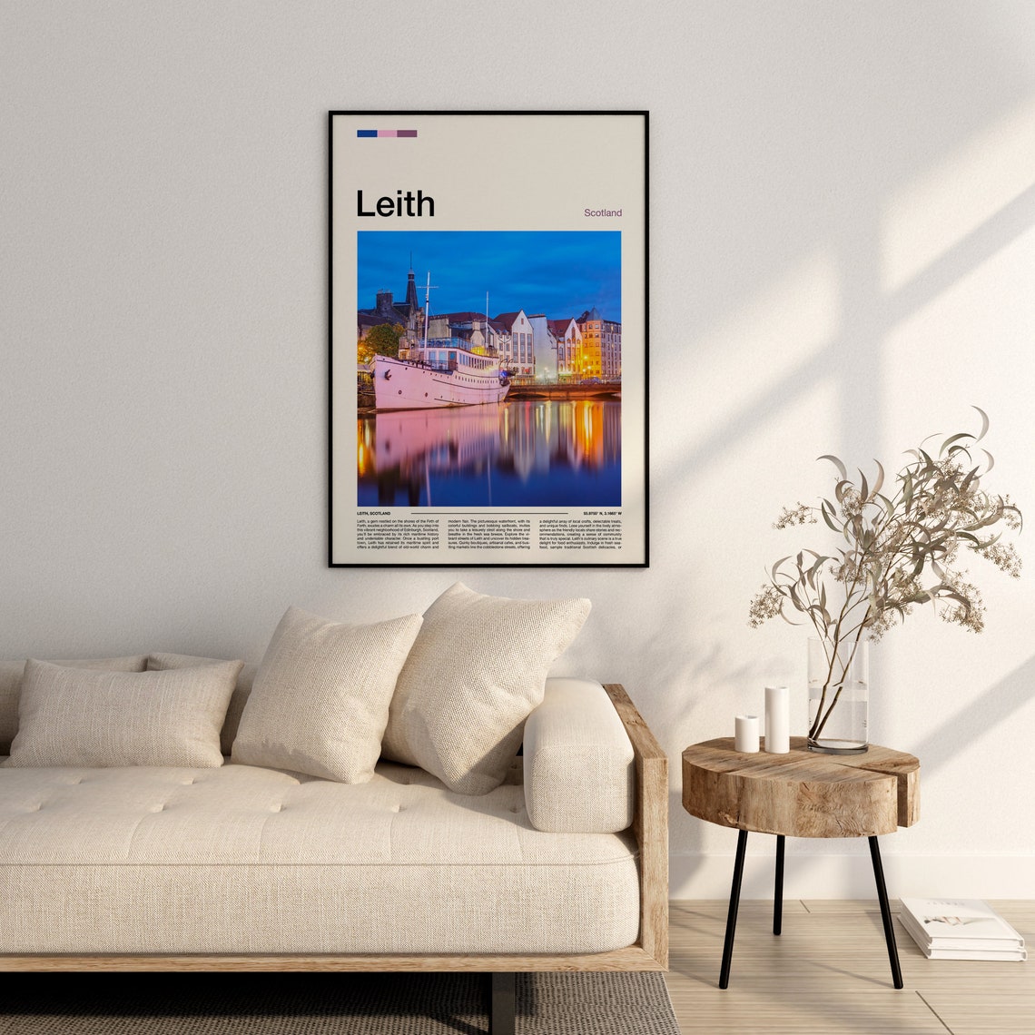 Leith Scotland Harbor Night Reflections Minimalist Photo Poster - Image 3