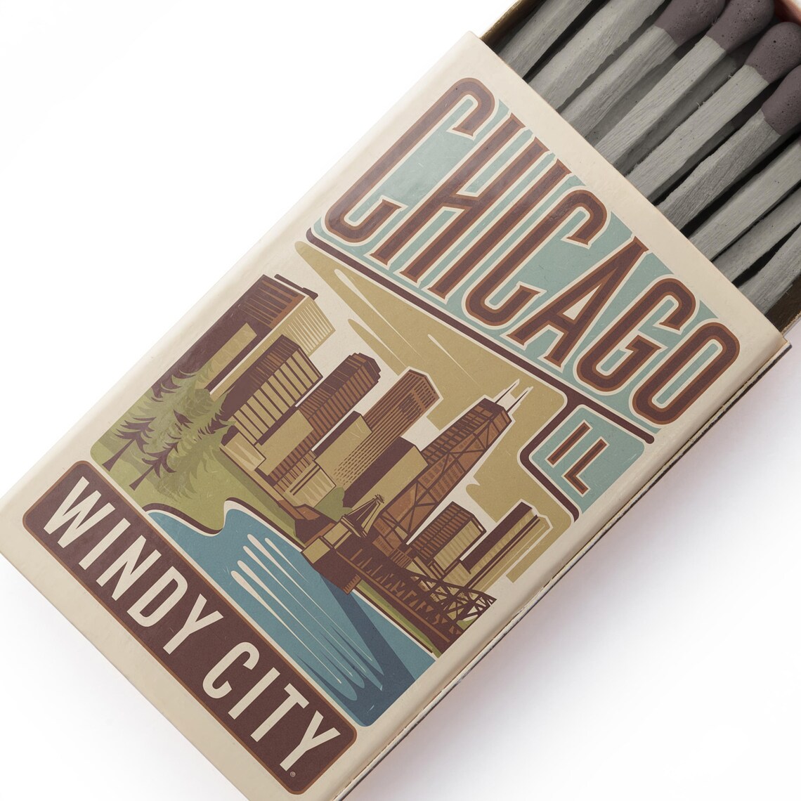 Chicago Windy City Skyline Vintage Matchbox Retro Travel Art Poster - Image 4