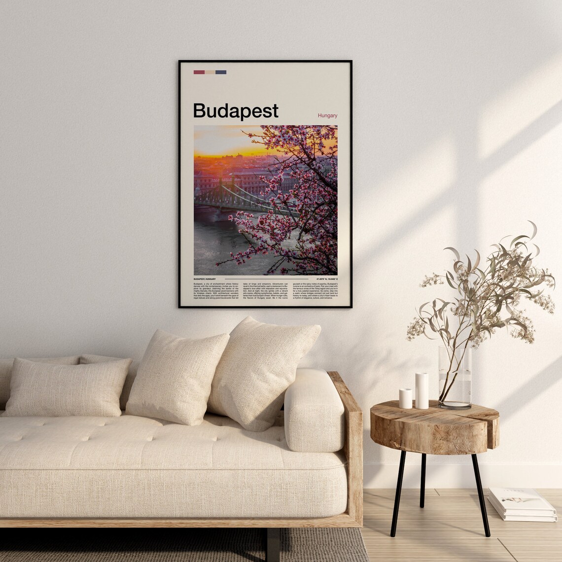 Budapest Hungary Bridge Sunset Cherry Blossom Travel Photo Poster - Image 3