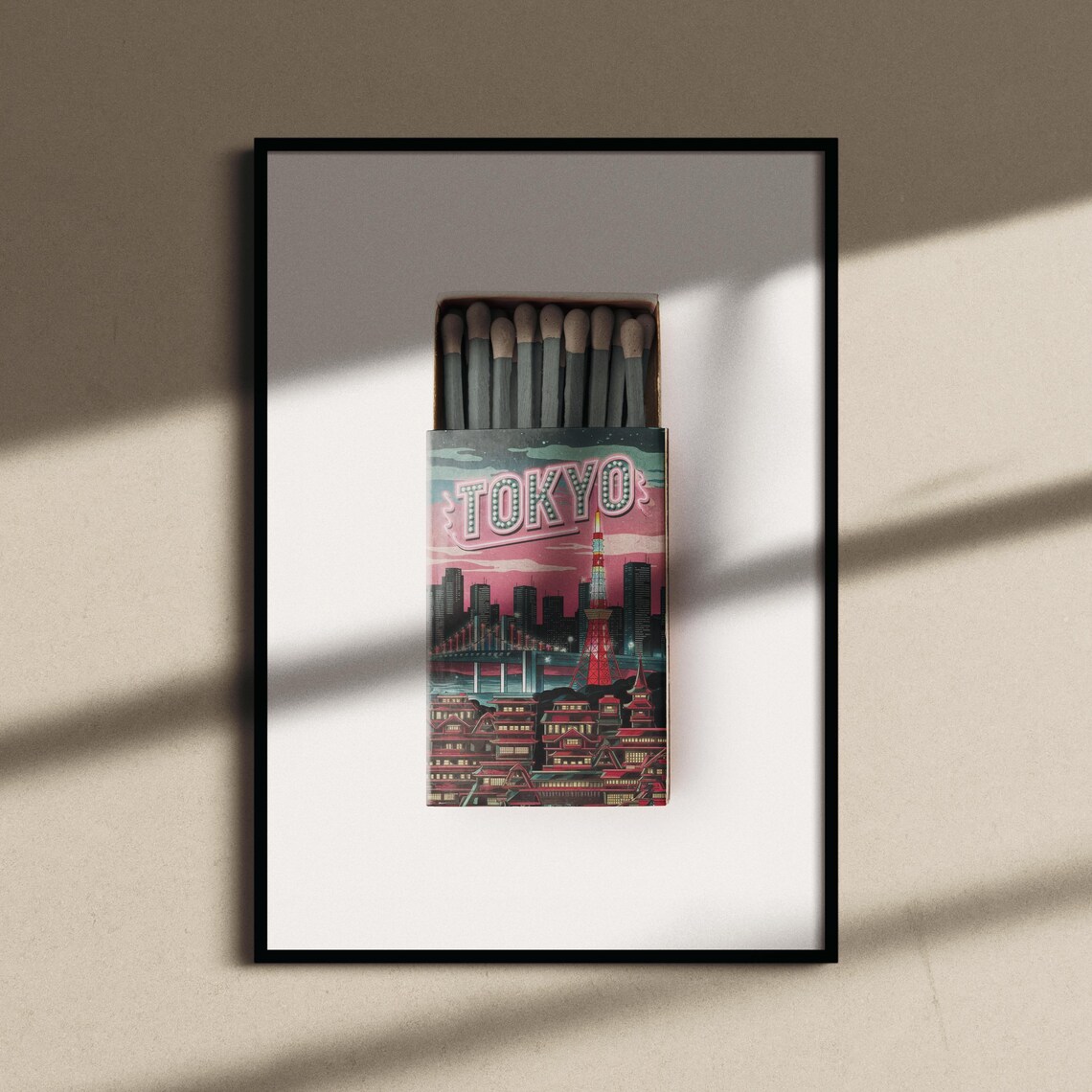 Tokyo Japan Neon Tower Night City Vintage Matchbox Art Poster - Image 2