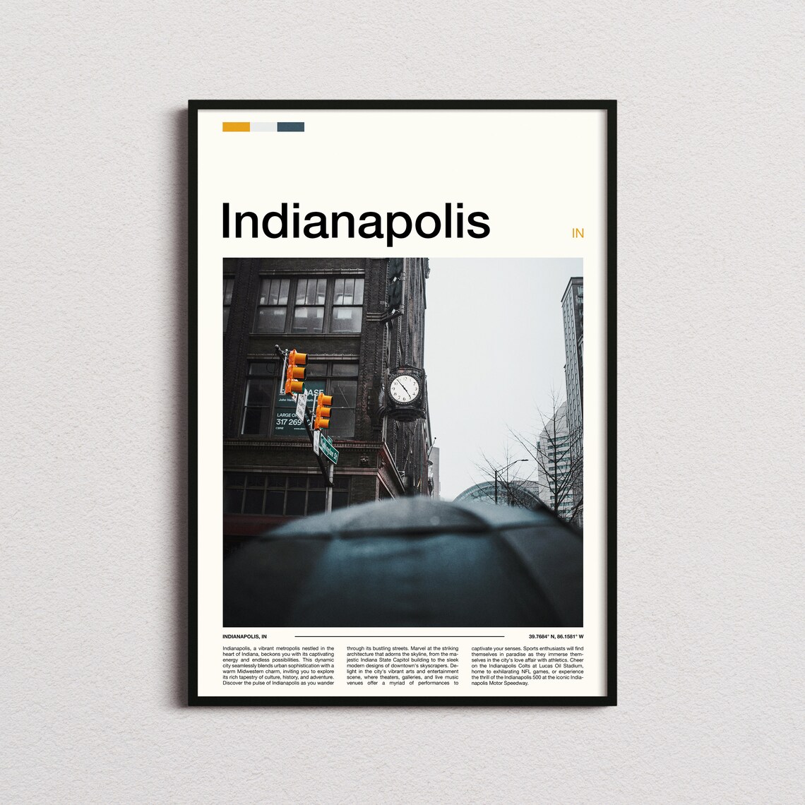 Indianapolis Indiana Street Corner Traffic Lights Vintage Clock Poster