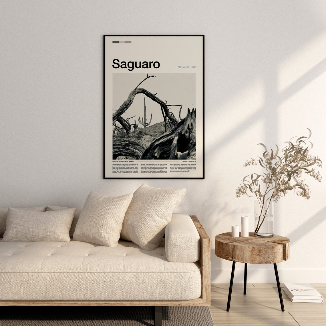 Saguaro Arizona National Park Black White Cactus Photo Poster - Image 3