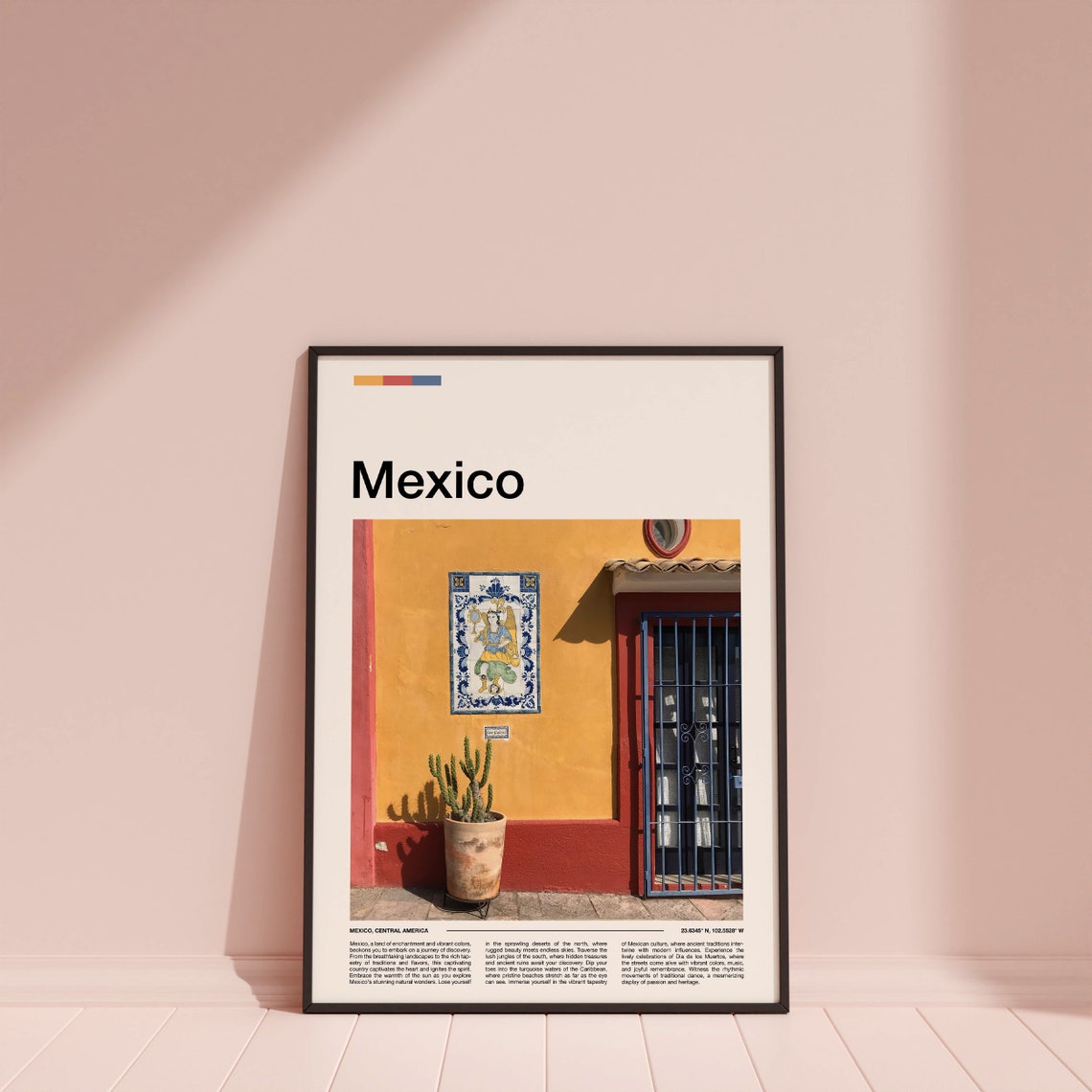 Mexico Colorful Wall Tile Cactus Blue Door Colonial Style Poster - Image 4