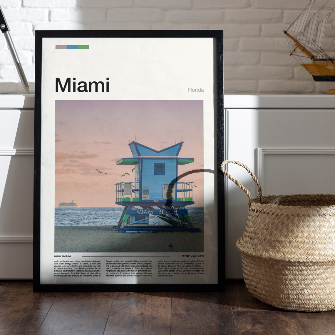 Miami Florida Beach Lifeguard Tower Pastel Sunset Travel Poster - Image 4