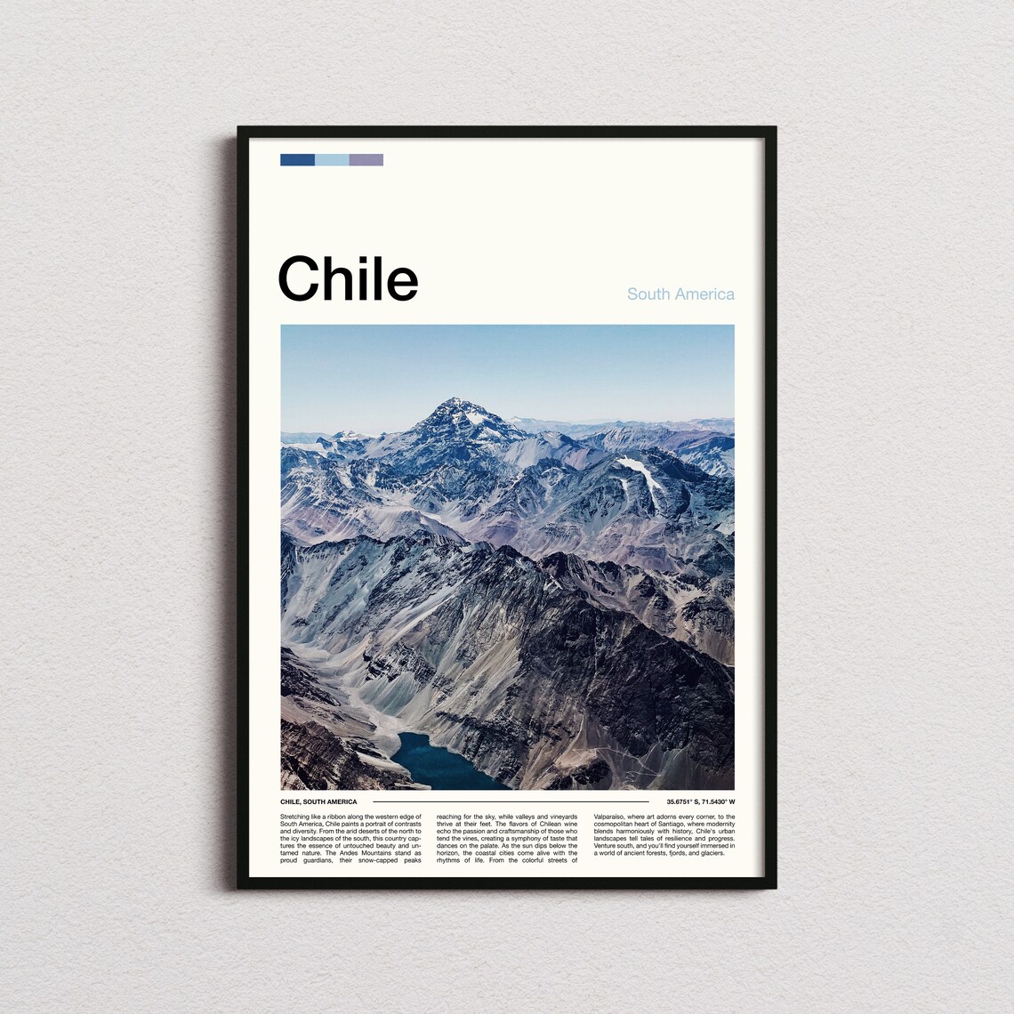 Chile Andes Mountains Snowcapped Peaks Alpine Lake Travel Poster