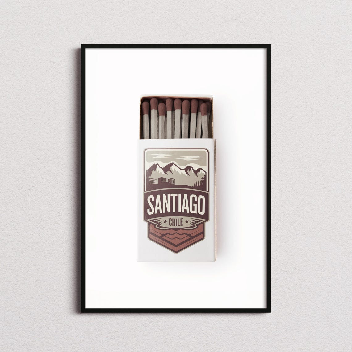 Santiago Chile Vintage Matchbox Andes Mountains Travel Poster