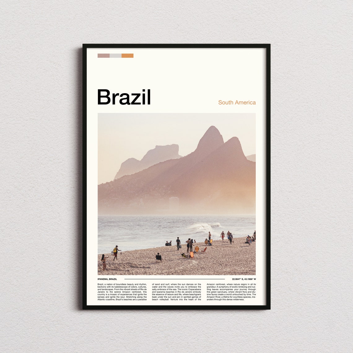 Brazil Ipanema Beach Rio de Janeiro Surfers Mountain Shore Poster