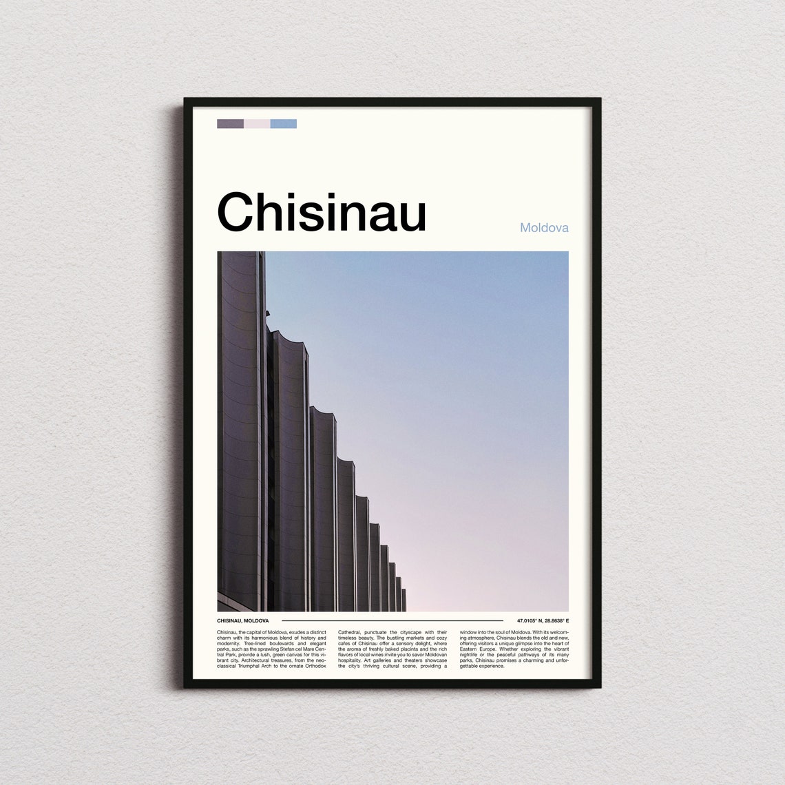 Chisinau Moldova Brutalist Stepped Concrete Architecture Travel Poster