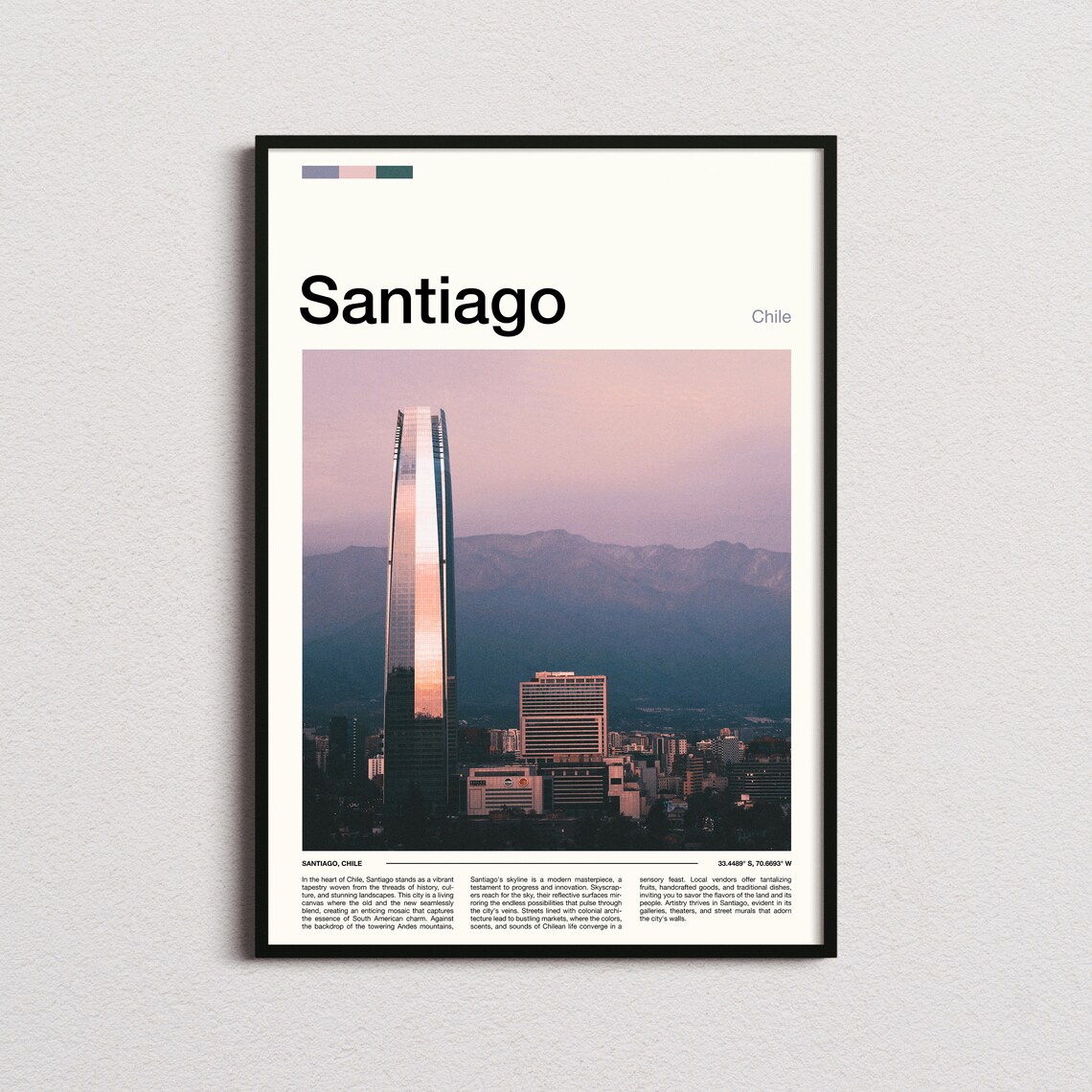 Santiago Print Chile Poster Santiago Wall Art Santiago Art Print Santiago Photo Santiago Travel Gifts