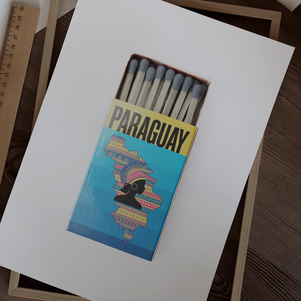 Paraguay Vintage Matchbox Map Folk Art Style Design Travel Poster - Image 2