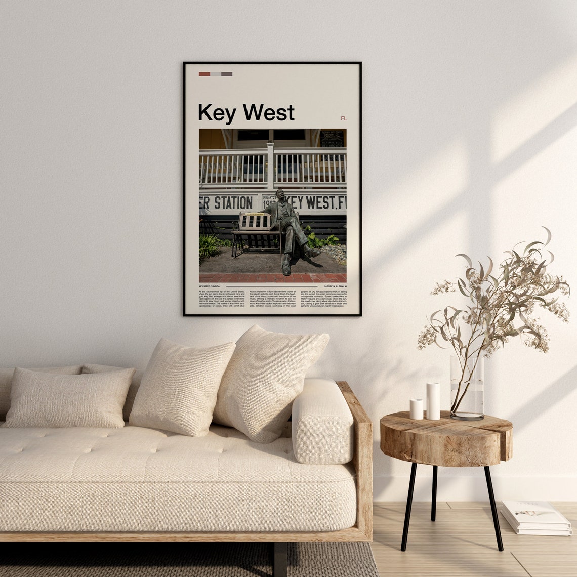 Key West Florida Historic Railway Station Statue Scene Poster - Image 3
