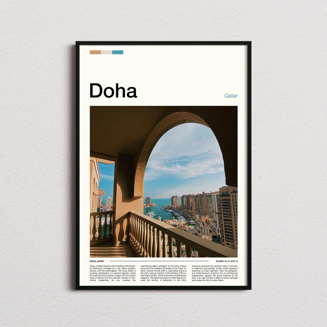 Doha Qatar Marina Arch View Balcony Photography Travel Poster