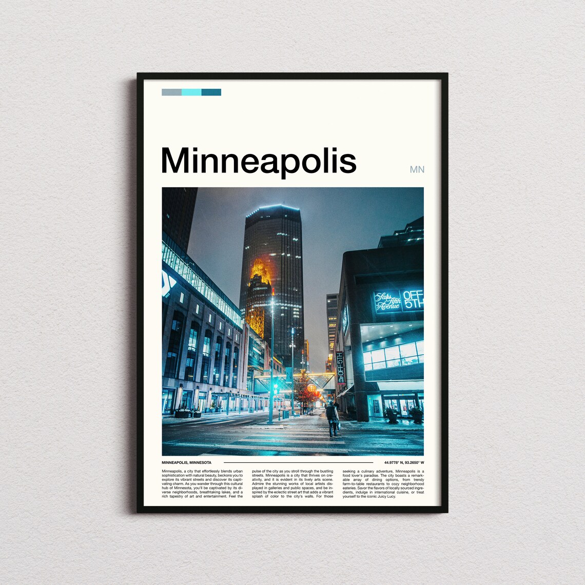 Minneapolis Minnesota Downtown Night Street Minimalist Photo Poster