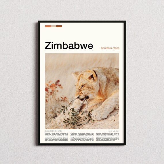 Zimbabwe Southern Africa Young Lion Cub Savanna Wildlife Poster