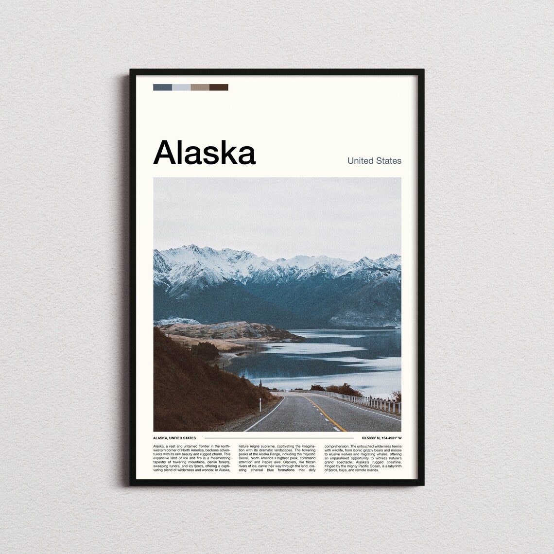 Alaska Mountain Range Snow Peaks Road Lake Scenic Drive Poster