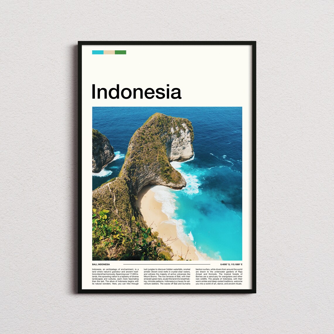 Indonesia Bali Cliff Beach Aerial Turquoise Water Travel Poster