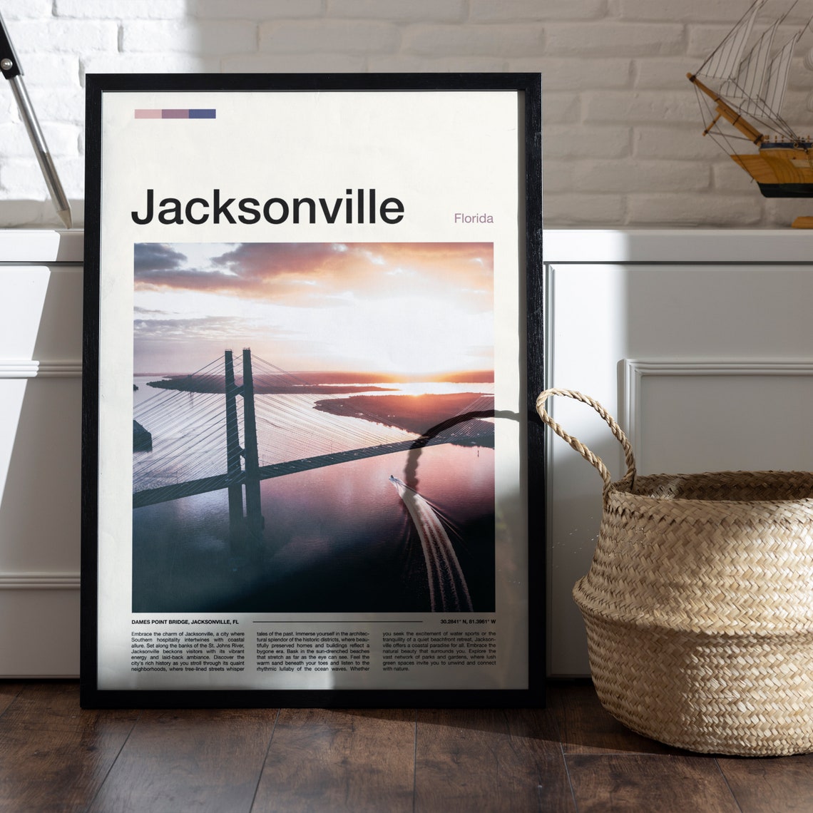 Jacksonville Florida Dames Point Bridge Sunset River Aerial Poster - Image 4