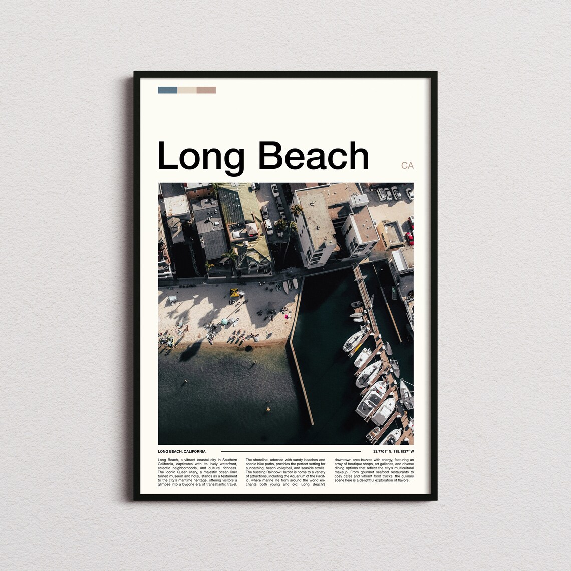 Long Beach California Aerial Beach Marina Harbor Travel Poster