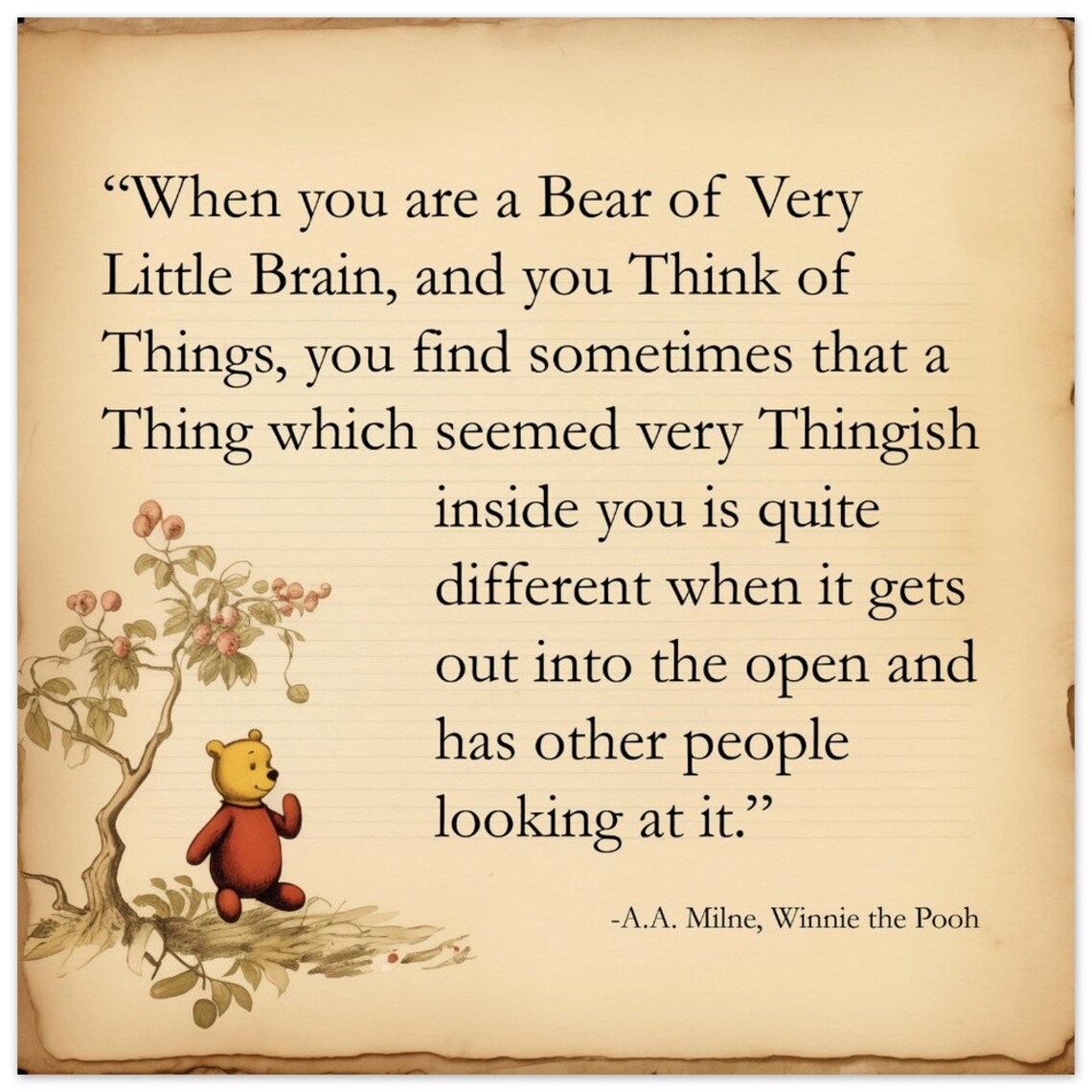 Winnie the Pooh Bear of Very Little Brain Quote Vintage Page Print