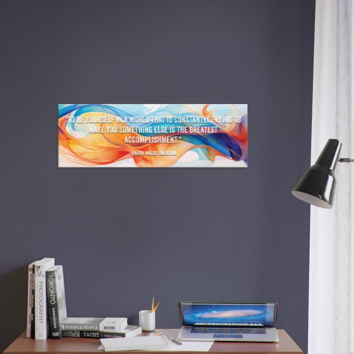 Ralph Waldo Emerson Be Yourself Quote Colorful Waves Panoramic Poster - Image 2