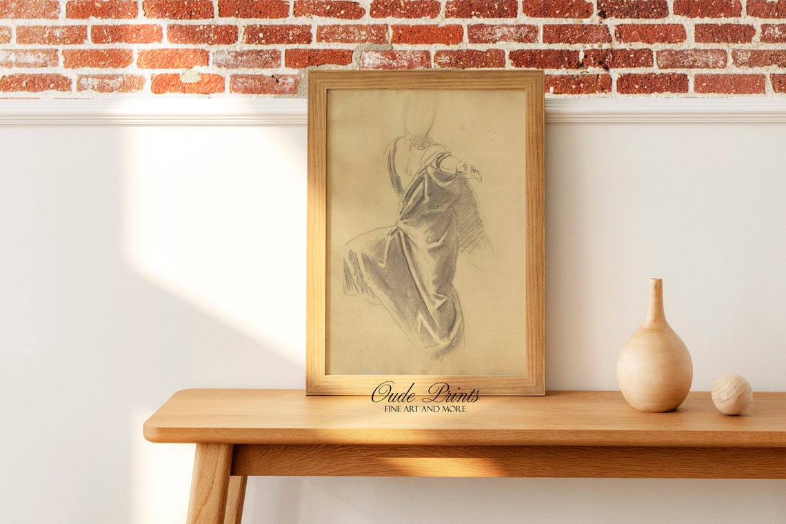 Classical Drapery Study Vintage Pencil Sketch Figure Drawing Poster - Image 2