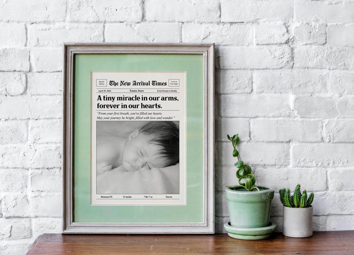 Personalized Baby Birth Stats Vintage Newspaper Announcement Poster - Image 4