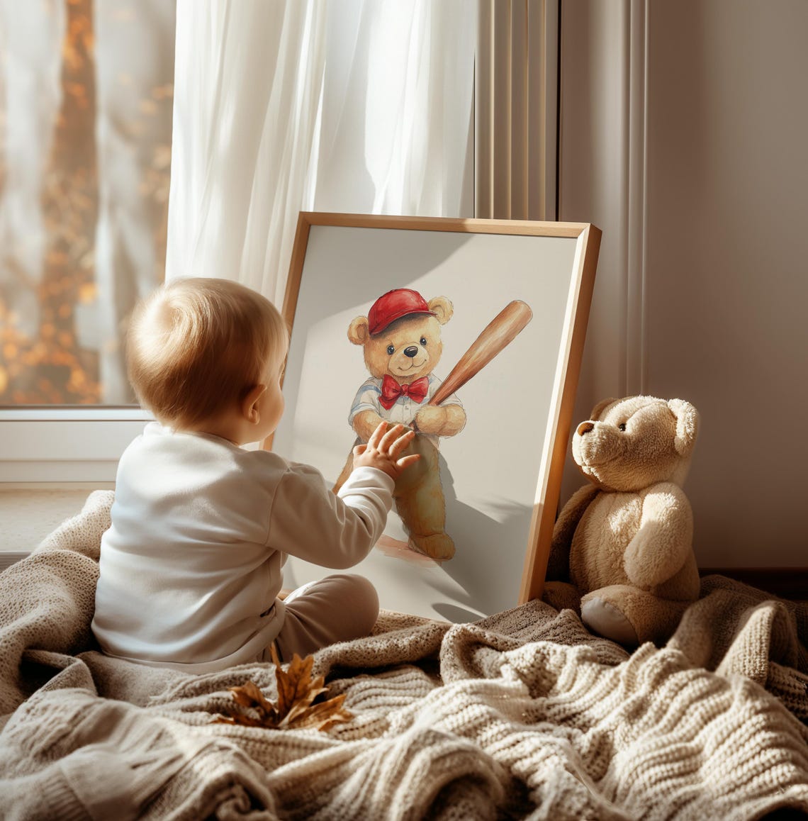 Nursery Teddy Bear Baseball Player Kids Room Sports Decor Poster - Image 2