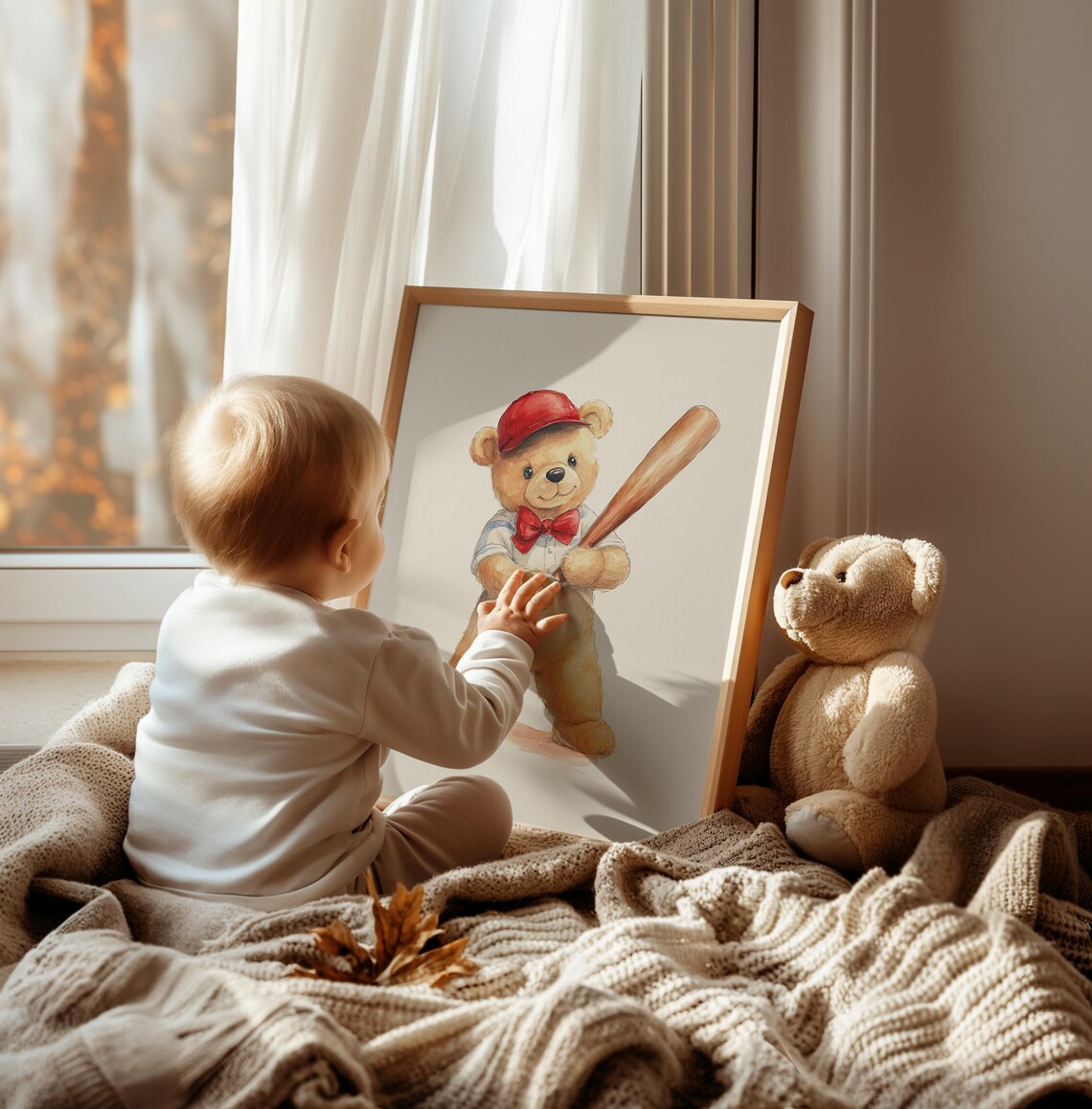 Nursery Teddy Bear Baseball Print Kids Room Wall Decor Sports Children Room Wall Art Toddler Animal Artwork Baby Room Art - Image 2