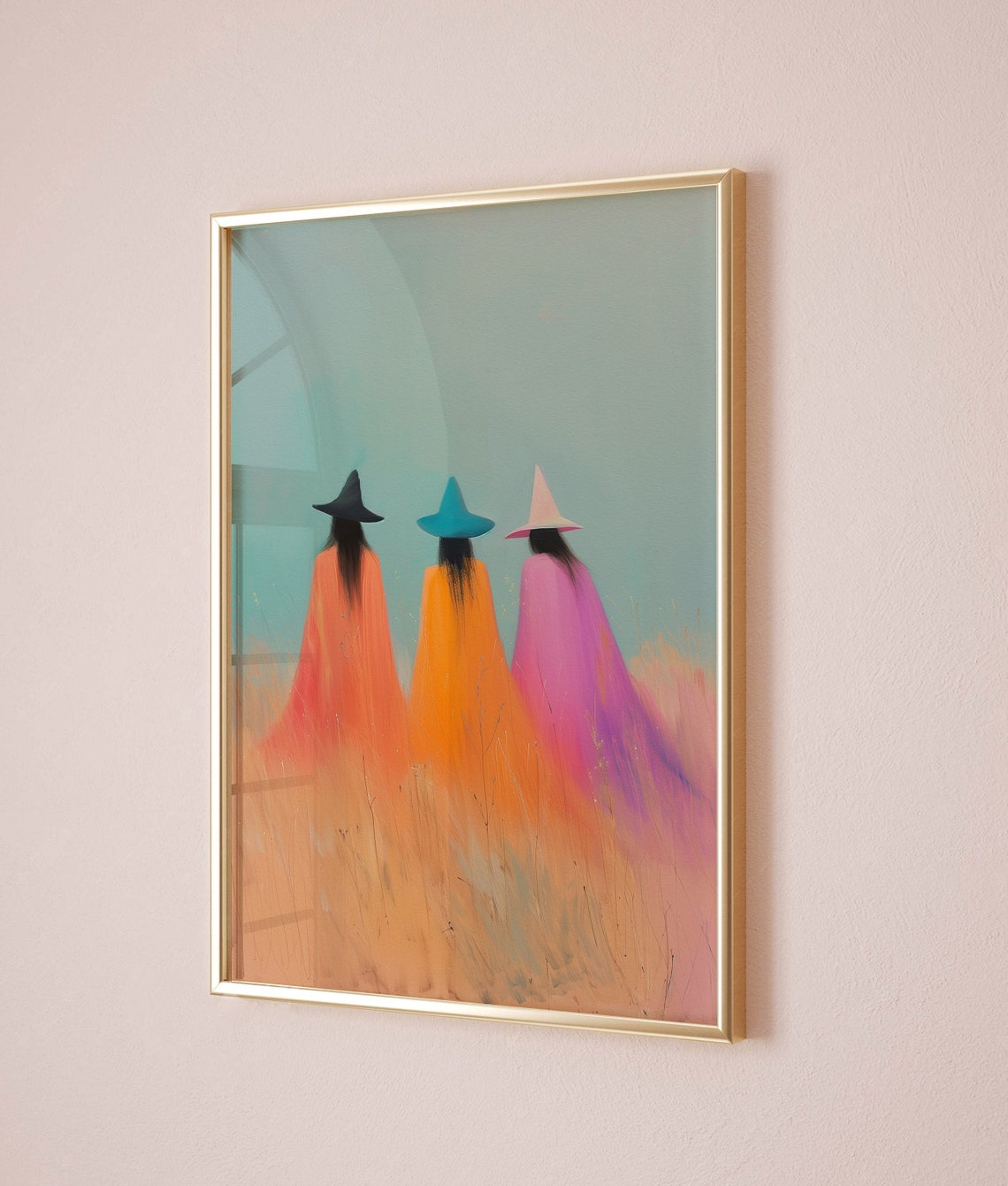 Three Witches in Colorful Capes Walking Through a Field Poster - Image 4