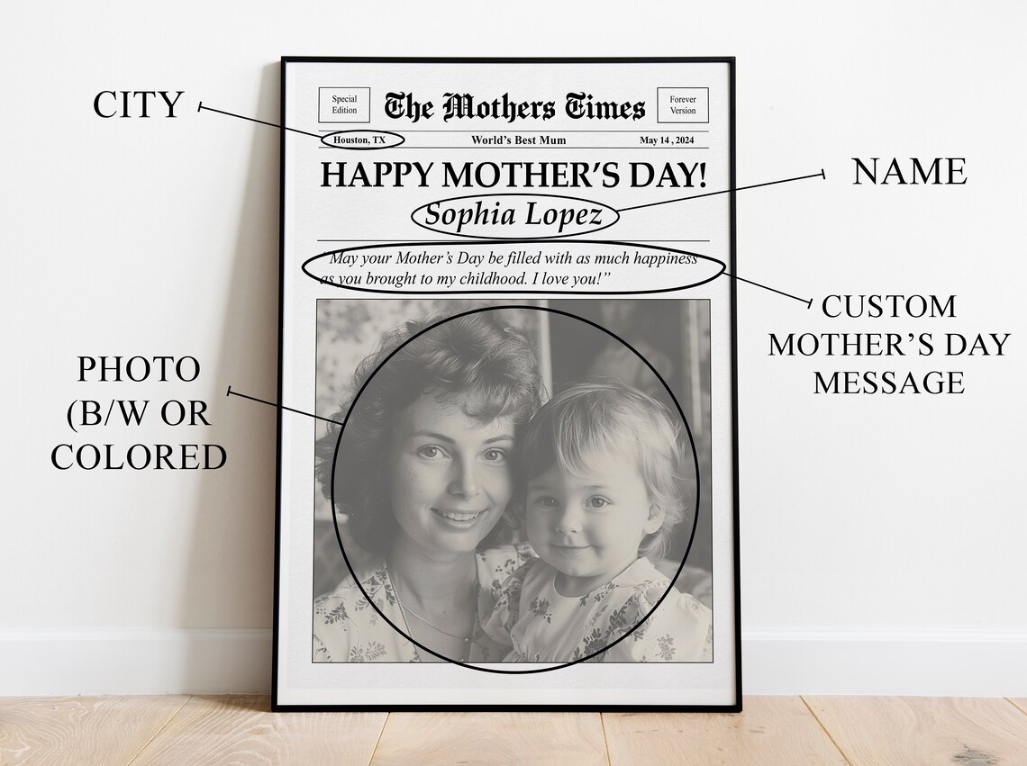 Custom Mothers Day Newspaper Print, Personalized Gift - Image 5