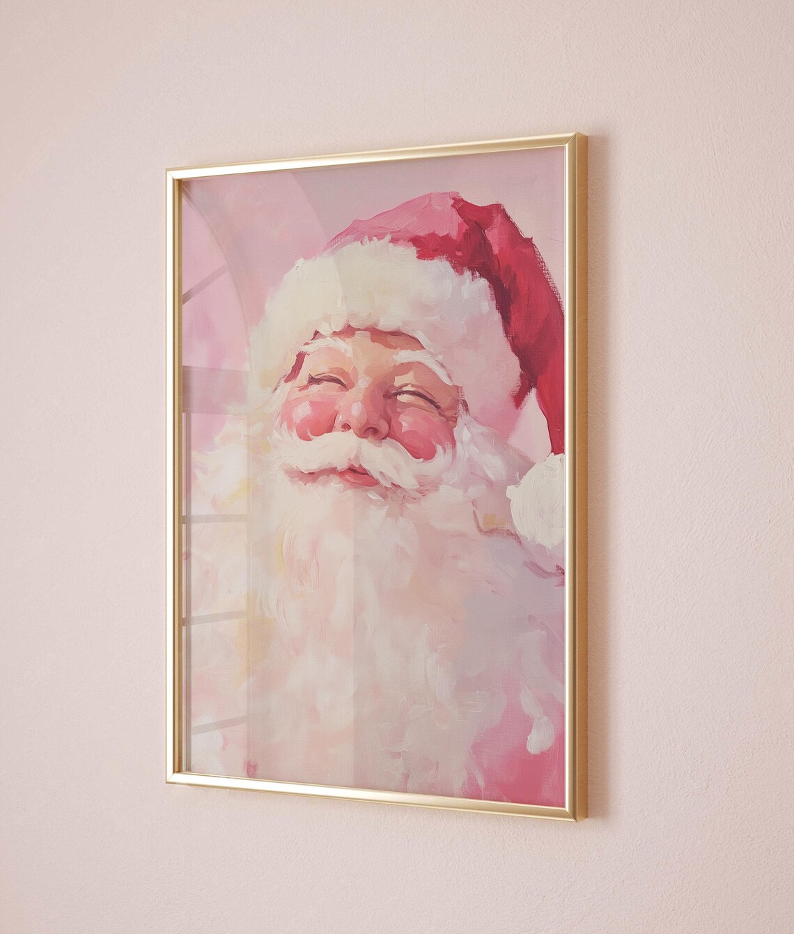 Pink Santa Claus Painting, Winter Holiday Art Print - Image 4