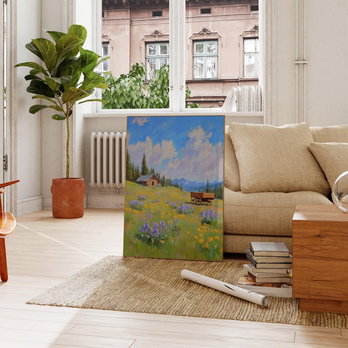 Western Ranch Cabin Wildflower Meadow Painting Rustic Cowboy Poster - Image 2
