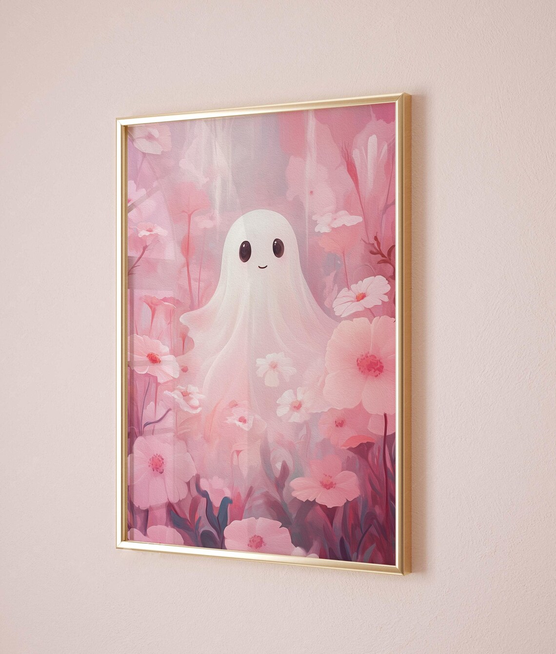 Cute Ghost Among Pink Flowers, Floral Ghost Print - Image 5