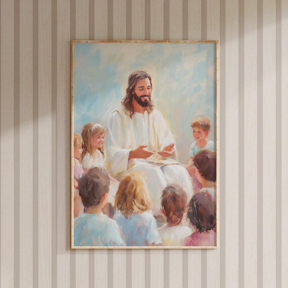 Jesus Teaching Children Kids Nursery Room Christian Faith Wall Poster
