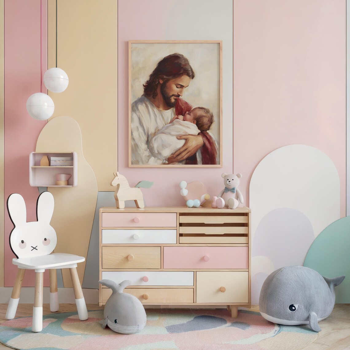 Jesus Holding Baby Art Print, Nursery Wall Decor - Image 3