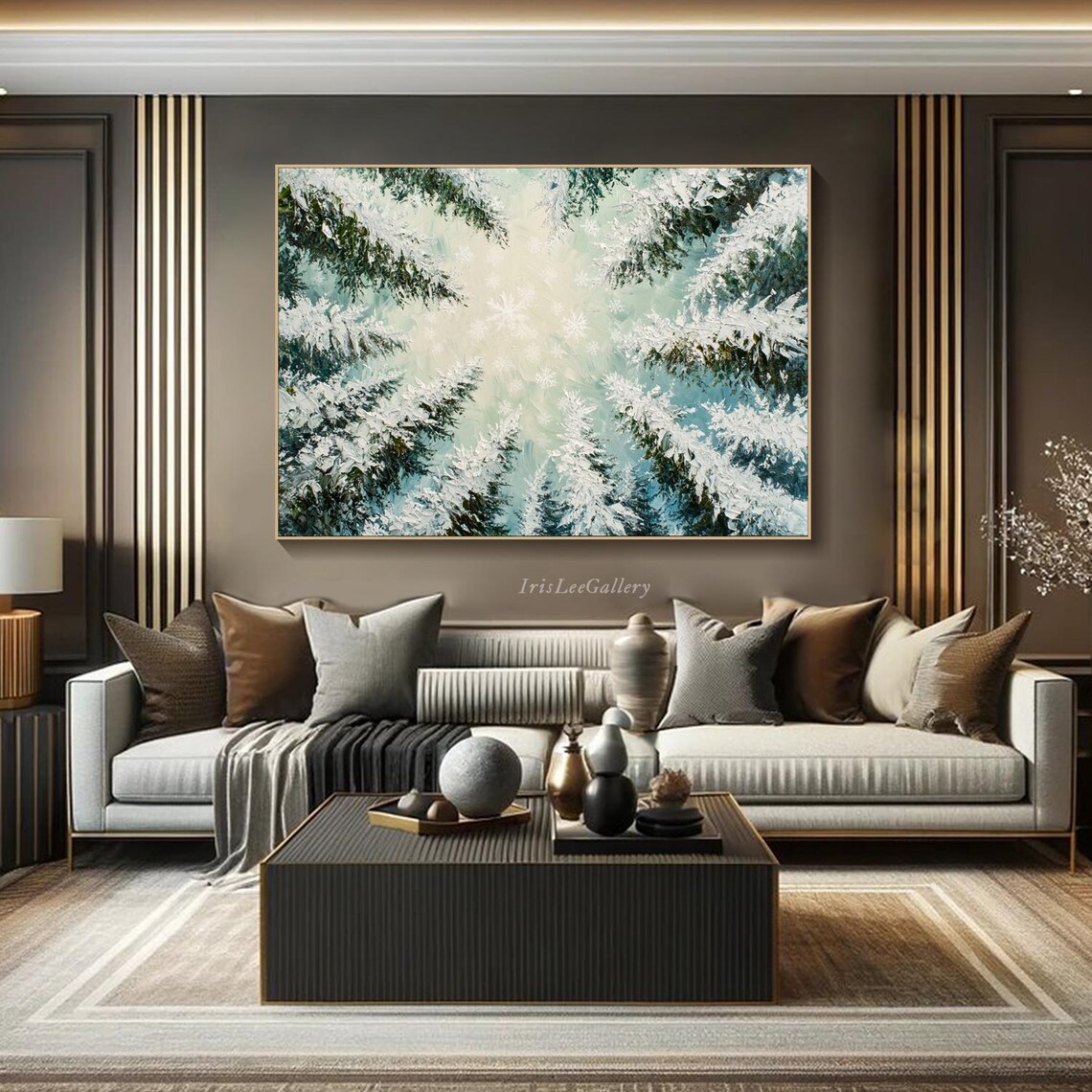 Winter Forest Painting On 3d Snowy Textured Wall Art Abstract Wonderland Snowfall Decor Nature Inspired Art Living Room Art - Image 2