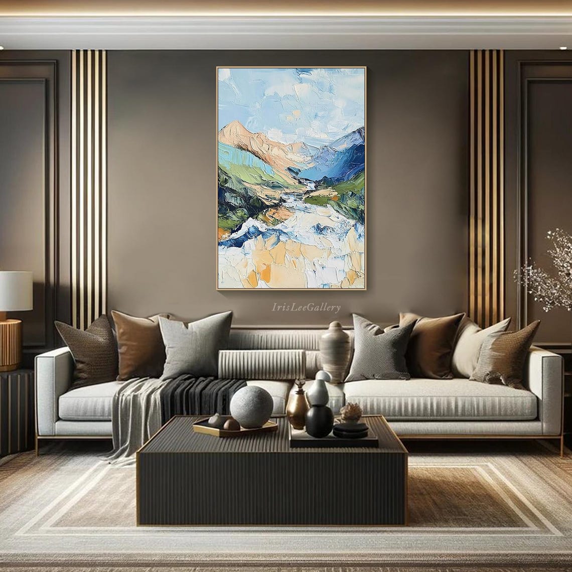 Large 3d Textured Mountain Wall Art Impressionist River Valley Painting On Unique Wilderness Living Room Wall Art Nature Inspired - Image 2