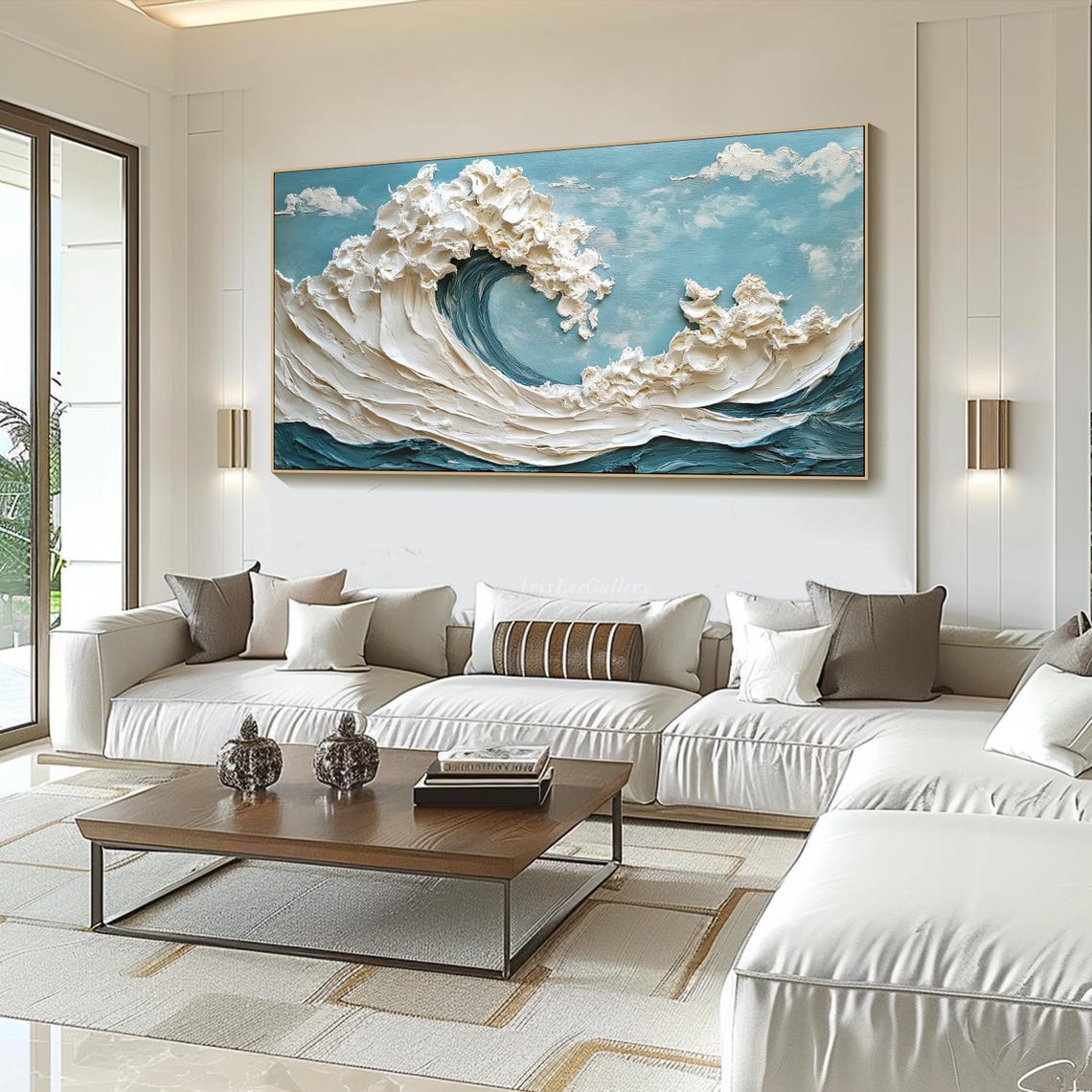 Great Ocean Wave White Foam Teal Blue 3D Textured Seascape Art Poster - Image 4