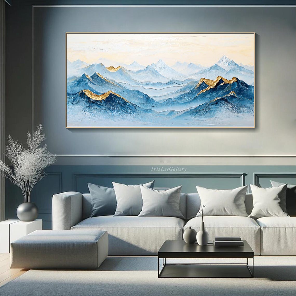 Mountain Painting On 3d Textured Framed Plaster Style Wall Art Golden Peak Vibrant Abstract Impasto Painting Living Room Decor - Image 2
