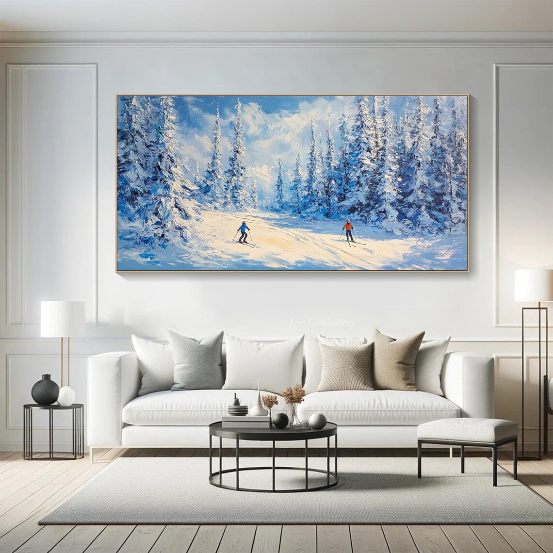Original Ski Sport 3d Texture Wall Art Snowy Pine Tree Forest Painting On Personalized Gift Snowy Mountain Art White Snow Skiing Art - Image 3