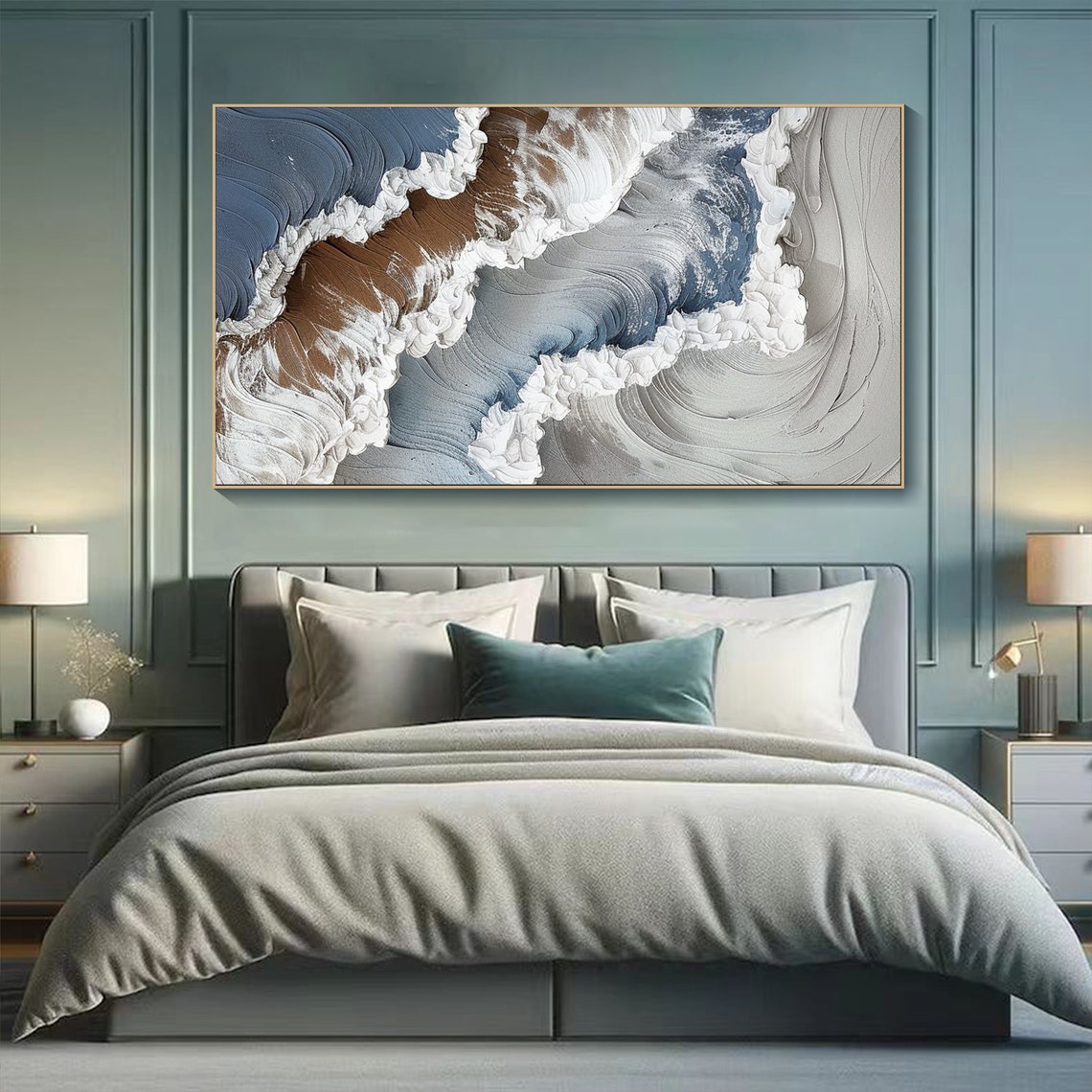 Abstract Crashing Ocean Wave Blue White Brown Textured Art Poster - Image 3
